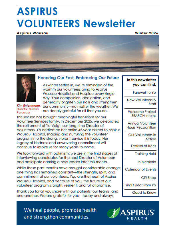 Aspirus Volunteer Newsletter - Winter 26